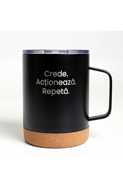 OEM Metal thermos mug, 350 ml, matte black, with cork base, with message "Bel...