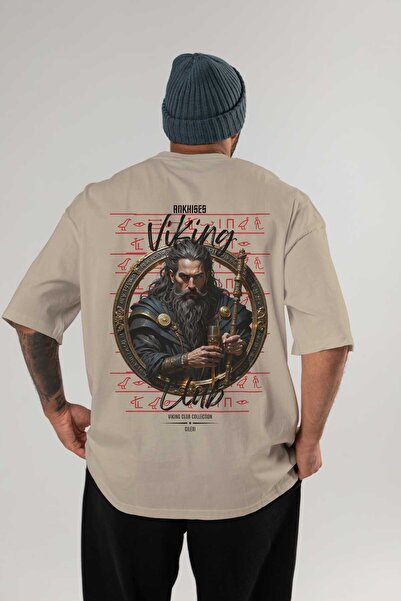Ankhises Viking Mythology 20 Back Printed Beige Oversize T-Shirt Men Women Co...