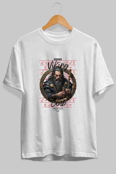 Ankhises Tricou Viking Mythology 20 cu imprimeu frontal, alb, supradimensiona...