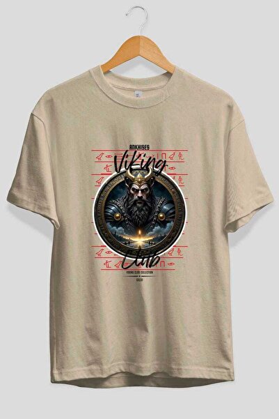 Ankhises Vikinška mitologija 7 prednja Štampano bež Oversize kroj T-shirt muš...