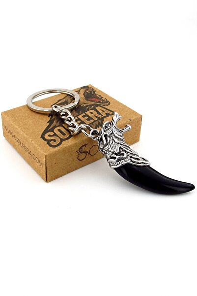 Solfera Wolf Tooth Shaped Embossed Ornament Nordic Metal Keychain Black Ky173