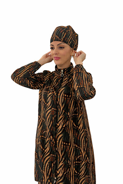 MSN Zippered, Digitally Printed, Lace-Up Waist Hijab Swimsuit with a Hat as a...