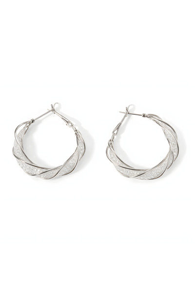 BUNILU Silver hoop earrings, copper, Zirconium, Mesh weave design