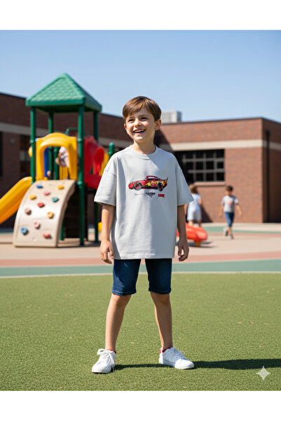 ALYAKİDS Disney Cars Lightning Mcqueen Printed Boys' Gray Oversize T-Shirt - ...
