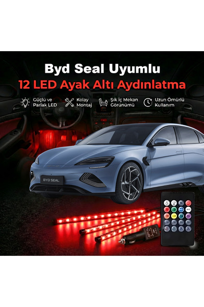 STS Oto Aksesuar Byd Seal Uyumlu RGB Ayak Altı LED 12 Led Kumandalı Müzik Duy...