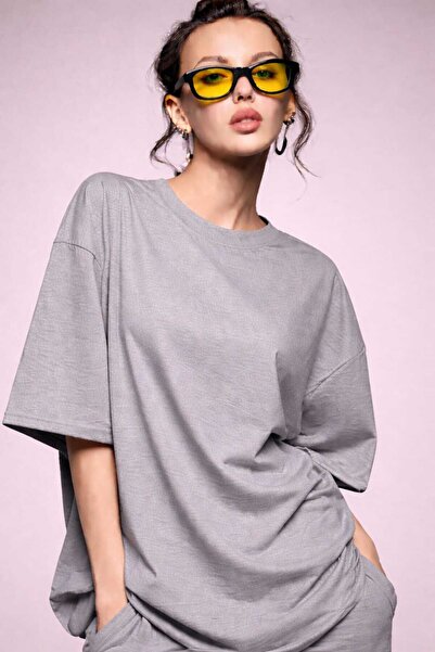 New Shine Solid Color Women's Gray T-Shirt