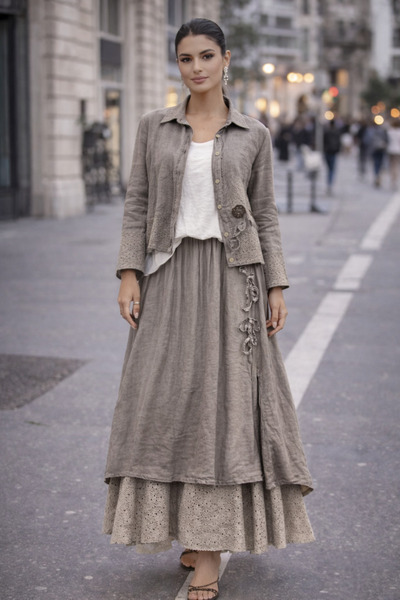 Luma Decor Cotton Skirt Shirt Linen Casual Set