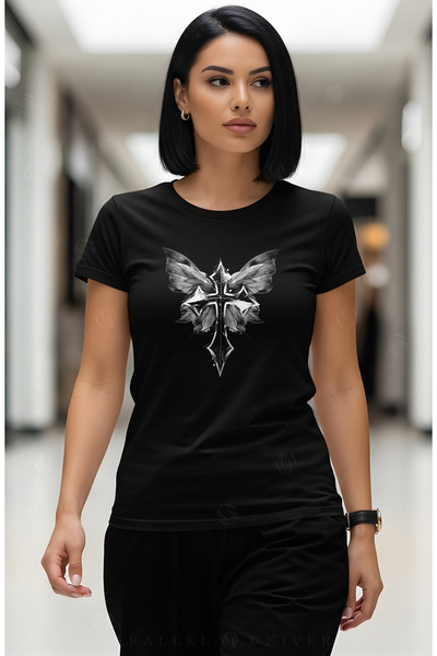 PARUNIV Tricou dama Butterfly Faith, usor cambrat pe corp, confortabil, stil ...