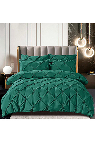 JOJO HOME Bed Linen, 6 Pieces, Embroidered Pleats, Finet Premium - Dark Green