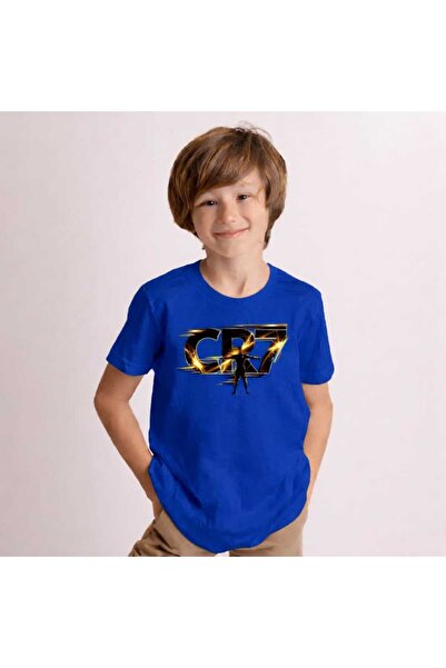 New Shine Cr7 Printed Saks Blue Kids T-Shirt