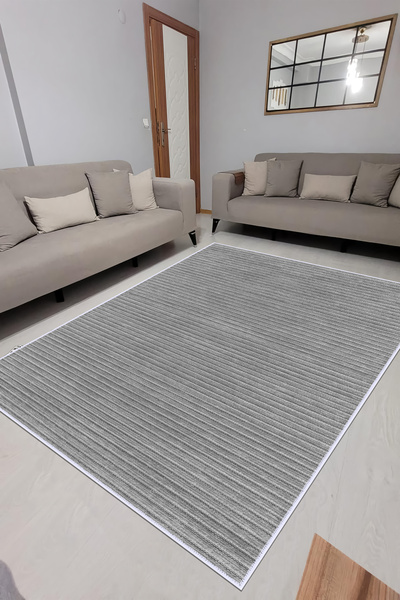 VOPTEKS Gri Halı Salon Halısı Makinede Yıkanabilir Halı Kaymaz Taban Halı