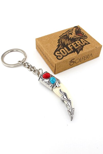 Solfera Wolf Tooth Shaped Red Blue Ornament Nordic Metal Keychain White Ky172