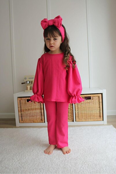 Joui Co Girl's Wrinkled Fabric 2-Piece Set Balloon Sleeve Blouse & Pants-F110...