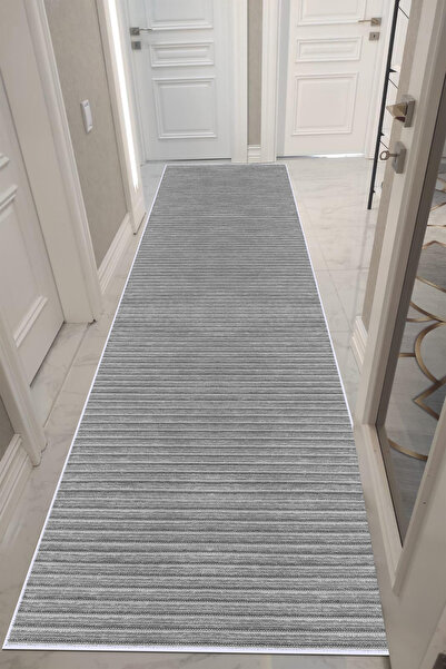 VOPTEKS Gri Halı Yolluk Makinede Yıkanabilir Halı Kaymaz Taban Halı