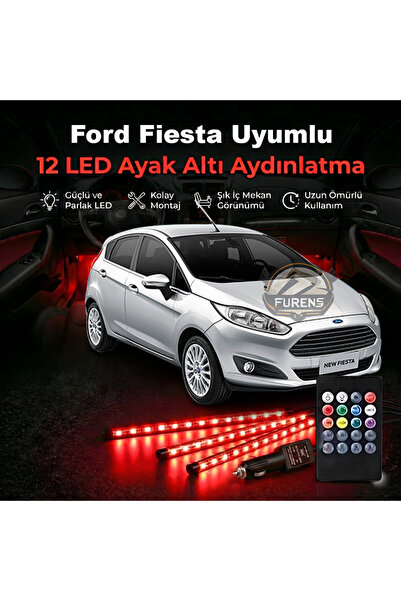 STS Oto Aksesuar Ford Fiesta Uyumlu RGB Ayak Altı LED 12 Led Kumandalı Müzik ...