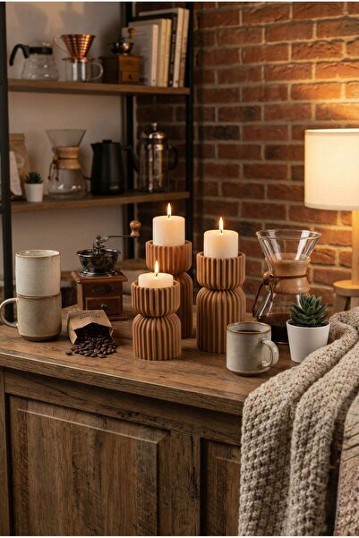 librescraft Modern Dekoratif Üçlü Mumluk Seti