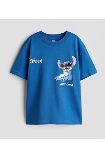 ALYAKİDS Stitch Just Chill Printed Kids T-Shirt - Saks Blue Disney Character ...