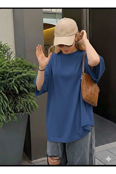 New Shine Solid Color Saks Blue T-Shirt