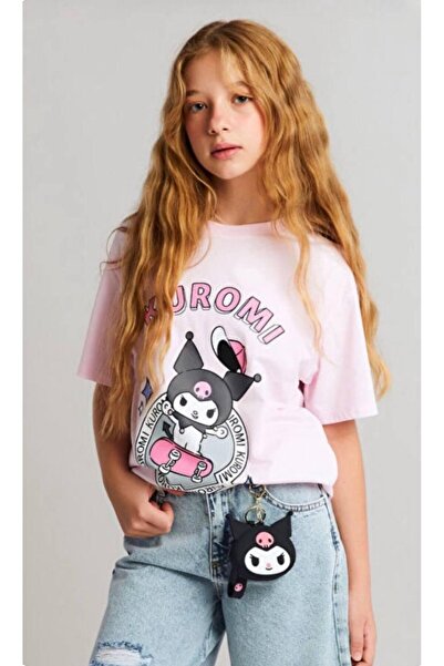 ALYAKİDS Girl's Kuromi Printed T-Shirt Sanrio Character Oversized Pink Tshirt