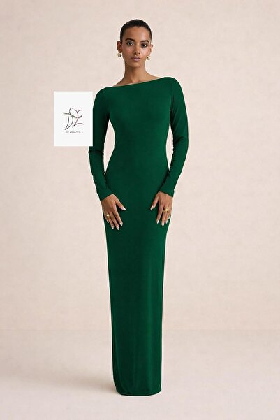 DİDVAKE فستان ماكسي مبطن مفتوح الظهر باللون الأخضر الزمردي