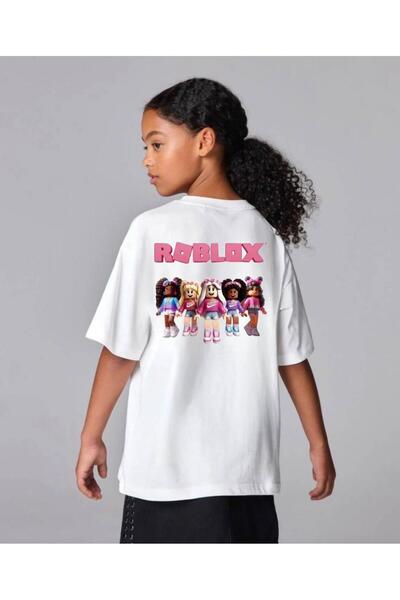 ALYAKİDS Unisex Kız Çocuk Beyaz Roblox Karakterleri Baskılı %100 Pamuklu Over...