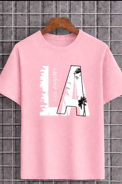 New Shine La Printed Unisex Pink T-Shirt