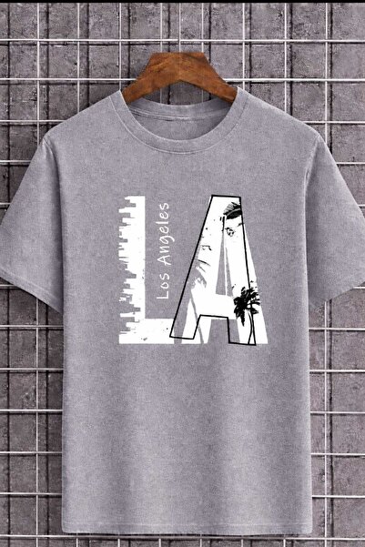 New Shine La Printed Unisex Gray T-Shirt