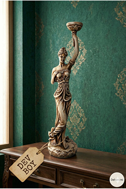 Dekoromi Dekoratif Dev Kadın Themis Şamdan ve Mumluk Heykeli (74x18cm) Dekora...