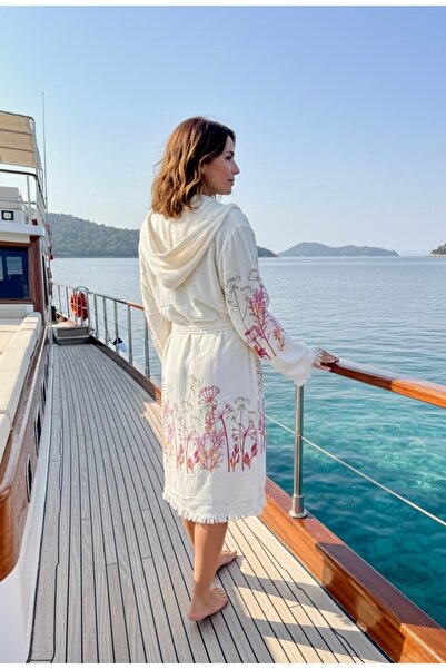 tarzQeen peştemal Bambu Kapüşonlu Bornoz Bornozu floral desen kapşonlu bürümc...