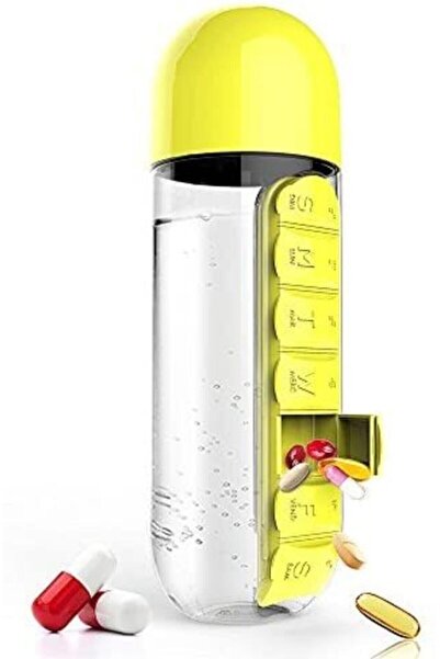 Empressco Yellow Medicine Boxed Water Bottle 600 ml Built-In 7-Day Medicine O...