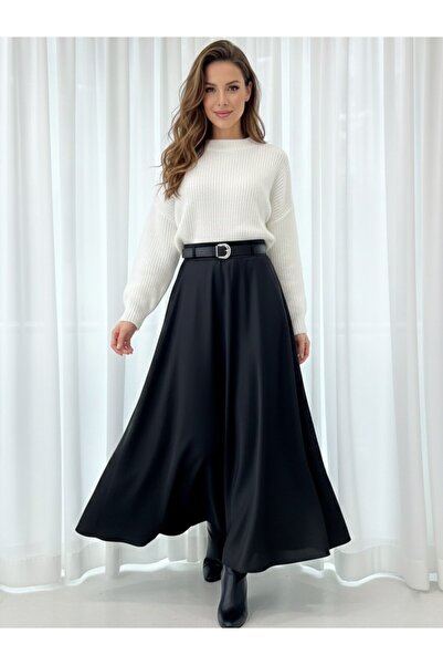 Fibula Kloş seten astarlı uzun kemerli etek