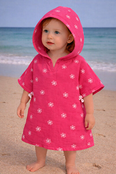 ygz junior çift kat organil müslin kabartma nakışlı deniz havuz pançosu