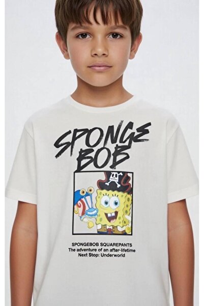 ALYAKİDS تي شيرت للأطفال مطبوع عليه سبونج بوب - تي شيرت أبيض كبير الحجم بتصمي...