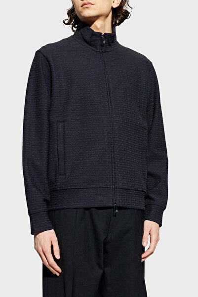 Emporio Armani Cotton Blend Regular Fit Zippered Stand Collar Logo Sweat Men'...