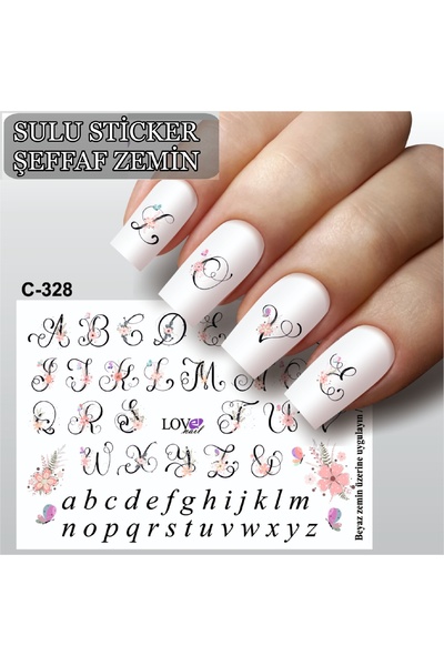 ECLAT TIRNAK STİCKERİ YAZI HARFLAR (SULU TATTOO ÇIKARTMA) ŞEFFAF ZEMİN