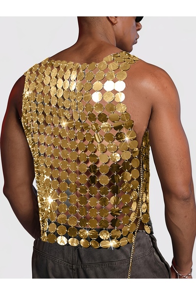 Mystique Feminine Erkek Parlak Pul Detaylı Transparan Parti Bluz,Festival Sti...