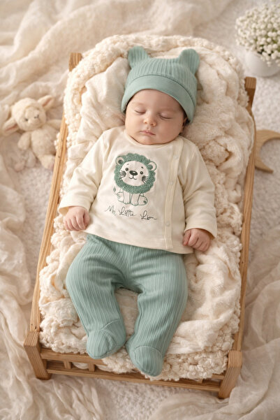 Babycan Yeni Doğan Aslan Figürlü Bebek Takımı – %100 Pamuk, 3lü Takım