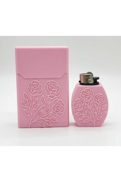 GenelTedarik Sigara Kutusu Ve Özel Tasarım Çakmak Seti Kısa - Kalın Pembe Ren...