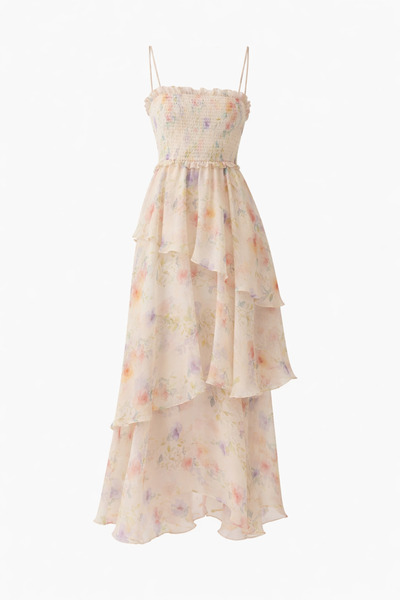 Julidress Strappy Floral Patterned Maxi Long Premium Chiffon Dress