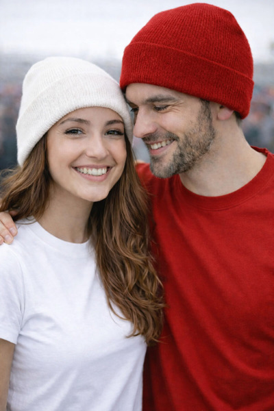 Neden Tekstil Special 2-Piece Beanie Set for Couples Red and White