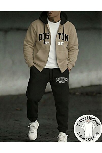 HerTarzınTrendi Boston Printed Double Color Hooded Zippered Oversize Sweatshi...