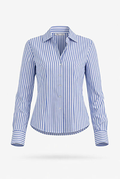 Miss Poem Women's Blue Striped Long Sleeve Shirt