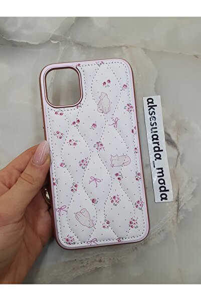 ZB Aksesuarda Moda iPhone 11 Compatible Quilted Floral Patterned Special Boxe...