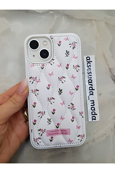 ZB Aksesuarda Moda iPhone 15 Compatible Quilted Floral Patterned Special Boxe...