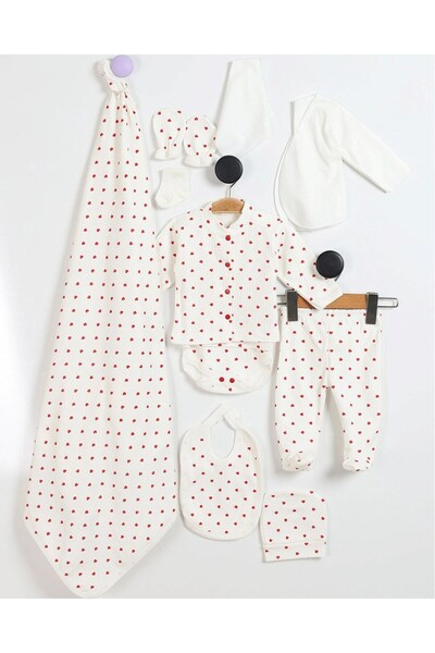 Ege Bebek Baby Girl Ribbed Heart Printed 11-Piece Hospital Discharge Bodysuit...