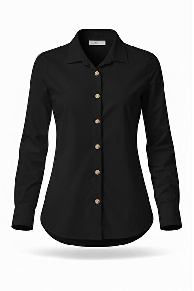 Miss Poem Women's Black Gold Buttoned Shirt