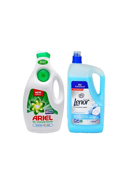 Ariel Liquid laundry detergent Whites + Colors, 6.3L + Lenor Sea Breeze 5L
