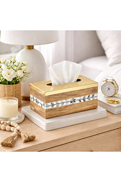 Generic علبة مناديل خشبية مزخرفة
