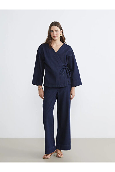 LC Waikiki LCW Comfort Indigo Beli Lastikli Wideleg Kadın Jean Pantolon