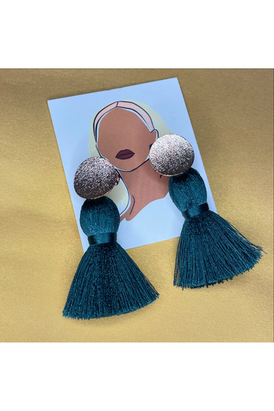 irembijuteri Zümrüt Yeşili Püskül Küpe – Gold Detaylı Bohem Kadın Küpe